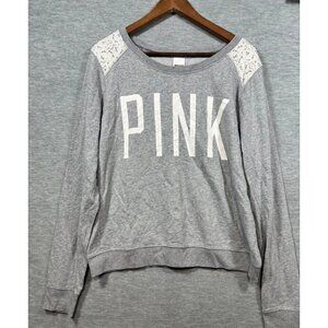 Victorias Secret Pink Logo Sweatshirt With Lace Shoulders L‎